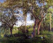 卡米耶 毕沙罗 : Landscape with Strollers Relaxing under the Trees